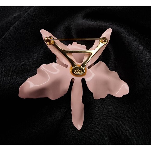 Vintage JOAN RIVERS Orchid Enamel Brooch With Rhinestones & Faux Pearls - Picture 5 of 6